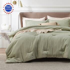 Us000220nqu Bedsure Olive Green Comforter Set Queen 3 Pieces Cationic Dyed Soft Bedding