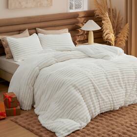 Us000355wqu Bedsure Faux Fur Queen Comforter Set Cream White 3 Piece