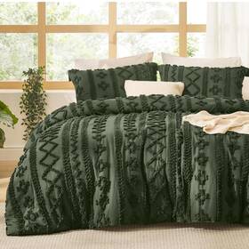 X0049pag61 Bedsure Queen Comforter Set Boho Tufted Embroidered Geometric Green Textured
