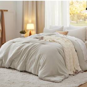 Bedsure X004tiaoxn King Comforter Set Beige Soft Prewashed 3 Piece Bedding Gentlesoft