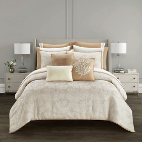 Beige 12 Piece Bed In A Bag Comforter Set With Sheets Fits For Queen Size Beds
