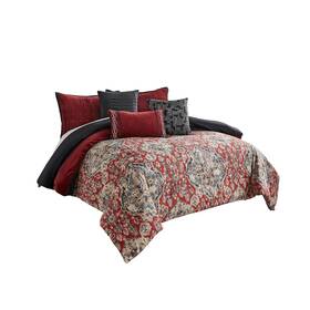 Benjara 192551513150 10 Piece King Size Comforter Set With Medallion Print Red Multicolor