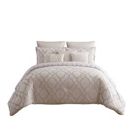 Bm225202 Benjara 9-piece White Solid Print Polyester Queen Comforter Set