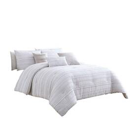 Bm227300 Benjara 6- Piece White And Gray Solid Print Cotton King Comforter Set