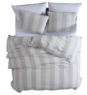 Bm304779 Benjara Comforter Set King 3-pc Vertical Striped Cotton Polyester White/brown