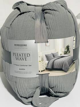 Berkshire 791551935353 Life Pleated Wave 3-piece Comforter Set Queen - Gray
