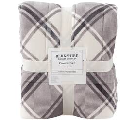 H510966 Berkshire Blanket & Home Co. Polarfleece Comforter Set Twin Diamond Plaid Beige 2pc Bedding