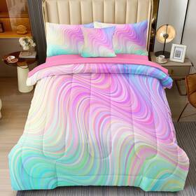 Js006 Bertsuca 4 Pcs Twin Comforter Set Colorful Gradient Girls Bedding Sets Pink Tie Dye