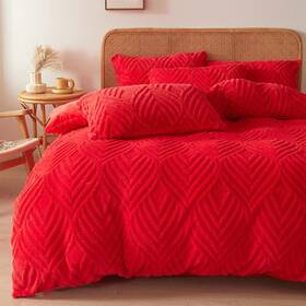 Besfunny 711523757417 Fluffy Red Comforter Set Queen Plush Chenille Palm Floral Sherpa Se