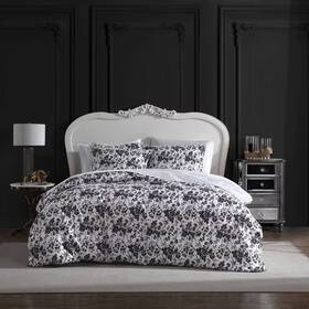 91844886 Betseyville 3pc King Betseys Toile Microfiber Duvet Set Black Polyester