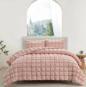 1796187 Bhf Laurel 3-piece Puff Comforter Set /blush Pink - King Size