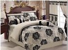 20568 Black Flower Luxury Set 7 Ivory King Comforter Queen Pieces