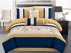 20750 Blue Queen Luxury Pieces Set 7 Comforter King Beige