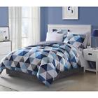 Blue Triangles Essential Home Queen Size Comforter Set Gray Boys Mens Bedding 8 Pc Bed In A Bag W Sheets 740812578068