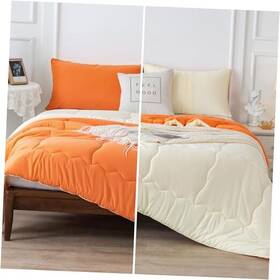 Bz003-k-orangeyellow Boyee Co Ltd. Reversible Softness Bright Orange And Beige King Size Comforter Set