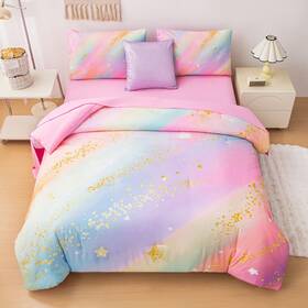 B0fpqsqgc6 Bqh Rainbow Bedding Set Queen Size 6-piece Reversible Girls Comforter