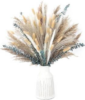 137-dpebf Branded 120pcs Pampas Grass And Preserved Eucalyptus Dried Flowers For Boho Decor
