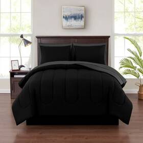 13713000840 Branded Mainstays 7 Piece Reversible Bed In A Bag Comforter Set With Sheets Black Queen