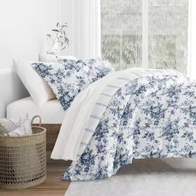 Branded 744110184174 7-piece Cabbage Rose Stripe Stone Pattern Comforter Queen Microfiber Bedding Bun