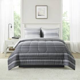 Ms9202263422-03 Branded Mainstays 7-piece Reversible Bed In A Bag Comforter Set With Sheets Gray Stripe
