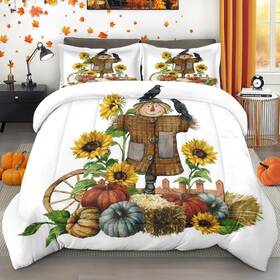 Sss1001120-mb-qa Branded Comforter Set Queen Size Autumn Thanksgiving Scarecrow Soft 3 Pcs Bedding For K