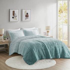 Brielle 022164188349 Full/ Queen Ombre Comforter Set Plush Reverse Long Shaggy Faux Fur