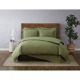 80028172 Brooklyn Loom 3pc Full/queen Solid Cotton Percale Duvet Set Olive Green - 80028172 Brooklyn Loom 3pc Full/queen Solid Cotton Percale Duvet Set Olive Green -
