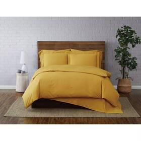 80028253 Brooklyn Loom 3pc King Solid Cotton Percale Duvet Set Mustard -