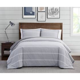 82675386 Brooklyn Loom 3pc Full/queen Niari Yarn Dye Stripe Comforter Set Gray -