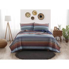 87533194 Brooklyn Loom 3pc Full/queen Met Stripe Yarn Dye Quilt Set Navy Blue/brown
