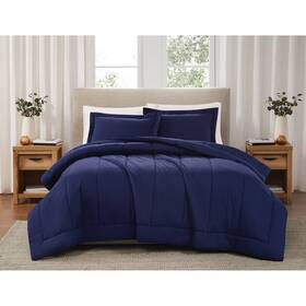 92868180 Brooklyn Loom 3pc King Percale Comforter Set Navy Blue