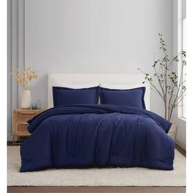 92868189 Brooklyn Loom 3pc King Flax Linen Comforter Set Navy Blue