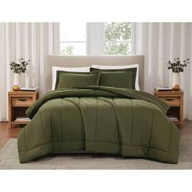 92868237 Brooklyn Loom 2pc Twin/twin Extra Long Percale Comforter Set Olive Green