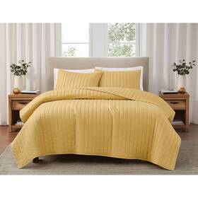 92868351 Brooklyn Loom 3pc Full/queen Percale Quilt Set Mustard Yellow