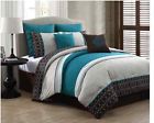 Brown Comforter Print Queen Teal Geo Section Quilted Blue Dark Bedding Set Pc 8