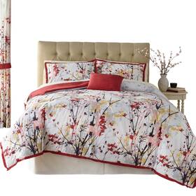 Brylanehome 196391255393 Funky Floral 6 Piece Comforter Set - Full Burgundy Multi