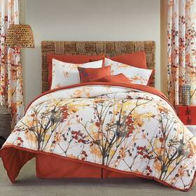 Brylanehome 196391255430 Funky Floral 6 Piece Comforter Set - Full Orange Grey