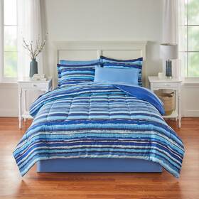 Brylanehome 196392272702 Bh Studio Reversible Comforter - Full Blue Stripe