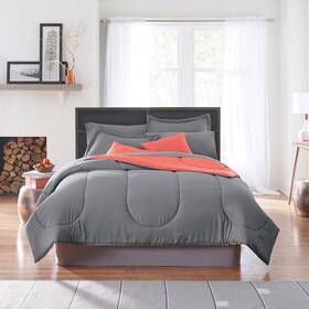 Brylanehome 196392923802 Bh Studio Reversible Comforter - Queen Dark Gray Coral