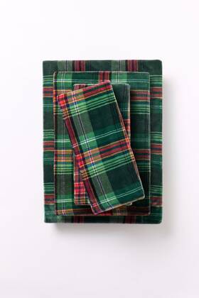 Brylanehome 199099276851 Bh Studio 4 Piece Microfleece Sheet Set - Queen Green Plaid