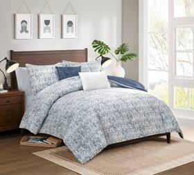 Brylanehome 645470433615 Freya 5-piece Printed Comforter Set - King Blue Paisley