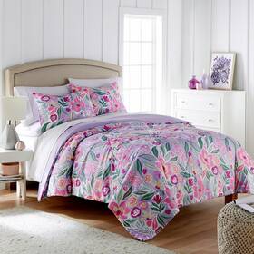 Brylanehome 718498970339 Seersucker Printed 3 Piece Comforter Set - Twin Happy Floral