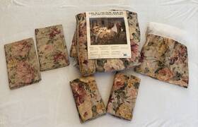 2valance Burlington 042336451378 Vintage Full Comforter Set Monaco Sage Floral Tan Gold 6 Pc