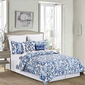 C&f Enterprises 008246769989 Coast Shells Full/queen Bed 3 Piece Cotton Quilt Set Blue
