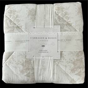 3284cs Cabbages & Roses And Quilted King Comforter 2 Shams Burleigh Linen