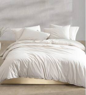 Calvin Klein 883893856158 Washed Percale Cotton Solid 3 Piece Queen Comforter Set Beige 317