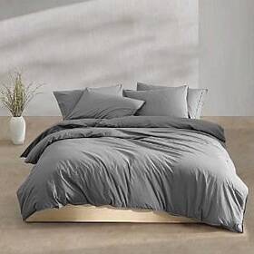 Calvin Klein 883893856196 Dark Gray Washed Percale Cotton Solid 3 Piece Comforter Set Queen