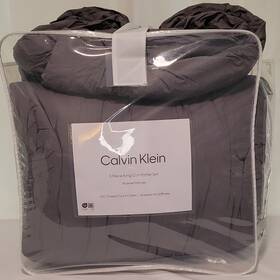 Sa51277328 Calvin Klein King Comforter Set 3-piece Washed Percale 200tc Cotton Gray