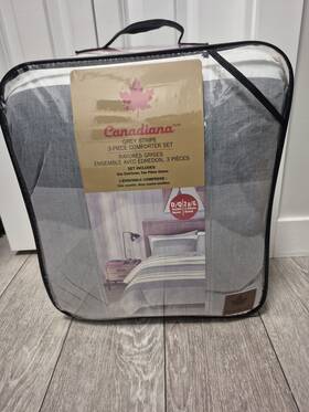 Canadiana 086569549006 Grey Stripe 3-piece Double/queen Comforter Set. Cotton And Polyester