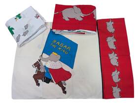 Cannon 043306135823 Vtg Babar 3 Pc Twin Sheet Set Flat Fitted Pillowcase Nos Nob Royal Family